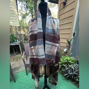Plaid Fringe Scarf/Wrap